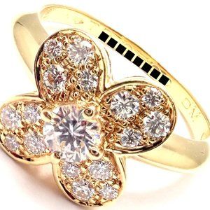 Authentic! Van Cleef & Arpels Trefle 18k Yellow Gold Diamond Ring
